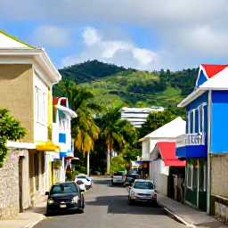 Caribbean Holidays, November Escapes, Historic stone buildings and colourful streets in Basseterre, Saint Kitts, with palm trees and distant green hills