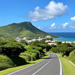 Caribbean Holidays, November Escapes, Scenic coastal road near Basseterre on Saint Kitts, with green hills, Caribbean sea and a small historic town