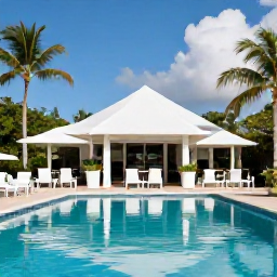 Caribbean Holidays, November Family Holidays, A welcoming family-friendly resort in Turks and Caicos with a swimming pool, palm trees and outdoor dining area