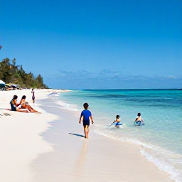 Caribbean Holidays, November Family Holidays, Children paddling in shallow clear water while parents relax on Grace Bay Beach, Providenciales