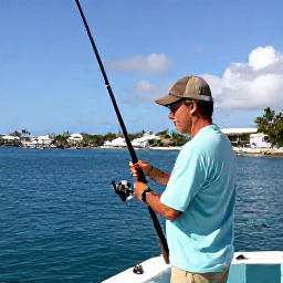 Caribbean Holidays, November Fishing, A friendly local fishing guide helping visitors prepare rods on a bright British Virgin Islands marina