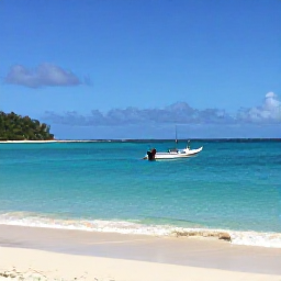 Caribbean Holidays, November Fishing, A peaceful tropical beach and sheltered bay in the Grenadines, with a fishing boat anchored near the shore