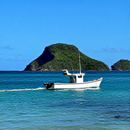 Caribbean Holidays, November Fishing, A small fishing boat cruising across calm turquoise water near Saint Vincent and the Grenadines, with green volcanic islands in the background