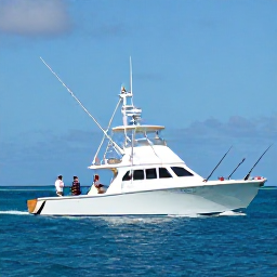 Caribbean Holidays, November Fishing, Anglers fishing from a modern charter boat in the open Caribbean near Trinidad and Tobago, rods bending over blue water