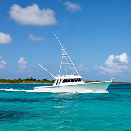 Caribbean Holidays, November Fishing, Sport fishing boat travelling across clear Caribbean water between the British Virgin Islands under a blue sky