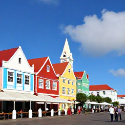 Caribbean Holidays, November Getaways, Colourful historic buildings and waterfront caf&eacute;s in Willemstad, Cura&ccedil;ao, with visitors strolling in November