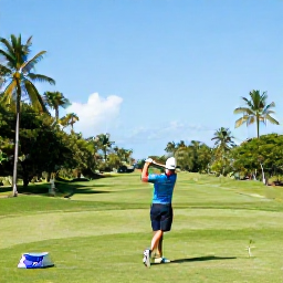 Caribbean Holidays, November Golf Holidays, A golfer teeing off on a lush tropical golf course in Trinidad and Tobago during bright November weather
