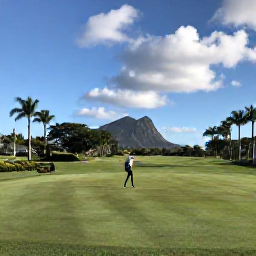 Caribbean Holidays, November Golf Holidays, Golfers playing a beautifully maintained Puerto Rico resort course with palm trees and mountain views