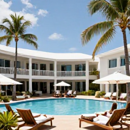 Caribbean Holidays, November Holidays, A stylish all-inclusive resort beside Grace Bay, with palm trees, an inviting swimming pool, outdoor dining and guests enjoying a relaxed Caribbean holiday