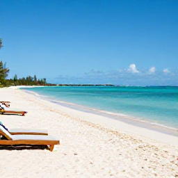 Caribbean Holidays, November Holidays, A wide sandy beach on Grace Bay in the Turks and Caicos Islands, with clear turquoise water, bright November sunshine and a few relaxed sun loungers