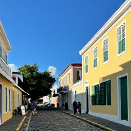 Caribbean Holidays, November Holidays, Colourful historic buildings and cobbled streets in Charlotte Amalie, St Thomas, with visitors exploring in warm November sunshine