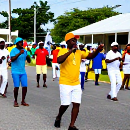 Caribbean Holidays, November Holidays, Colourful street parade in Basseterre, Saint Kitts, with local musicians, dancers and residents enjoying a lively cultural celebration