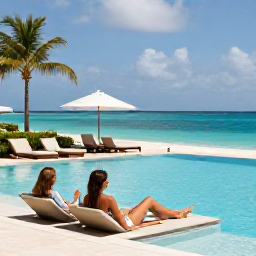 Caribbean Holidays, November Holidays, Guests relaxing beside an infinity pool overlooking the Caribbean Sea at a St Thomas all-inclusive resort in November