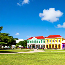 Caribbean Holidays, November Holidays, Historic Independence Square and colourful colonial buildings in Basseterre, Saint Kitts, in bright tropical sunshine