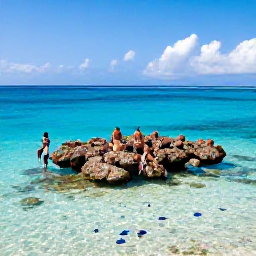 Caribbean Holidays, November Holidays, Snorkellers exploring a shallow coral reef near Providenciales, with colourful fish, clear blue water and a bright sandy seabed