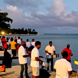 Caribbean Holidays, November Holidays, Traditional Caribbean music performance beside the sea on Saint Kitts, with steel pan musicians and an evening island crowd