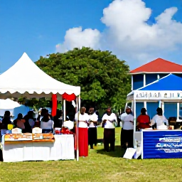 Caribbean Holidays, November Holidays, Traditional Crucian festival scene in Christiansted, St Croix, with local food stalls, crafts and music
