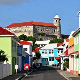 Caribbean Holidays, November Holidays, Visitors exploring colourful streets and a historic fort in Philipsburg, Sint Maarten, beneath clear November skies