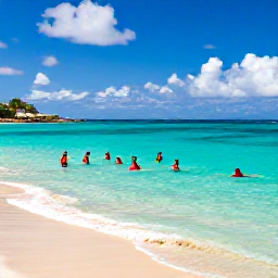 Caribbean Holidays, November Holidays, Visitors swimming and snorkelling in clear turquoise water near a quiet Caribbean beach on Saint Martin