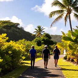 Caribbean Holidays, November Holidays, Visitors walking through the tropical landscape of Virgin Islands National Park on St John in warm November sunshine
