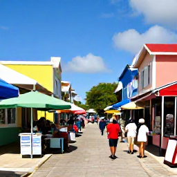 Caribbean Holidays, November Honeymoon, Colourful Bahamian market street with local food, crafts and friendly island atmosphere on a sunny November day