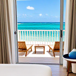 Caribbean Holidays, November Honeymoon, Elegant honeymoon suite with an open balcony overlooking the turquoise sea in Turks and Caicos, decorated with simple tropical details