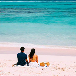 Caribbean Holidays, November Honeymoons, A romantic Bermuda beach with soft pink sand, clear turquoise water and a couple sharing a quiet picnic in November
