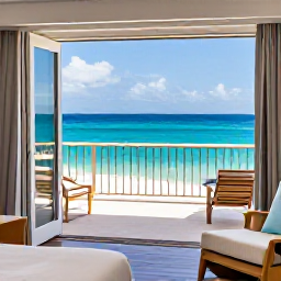 Caribbean Holidays, November Honeymoons, Elegant Caribbean honeymoon suite with open doors to a balcony overlooking turquoise sea