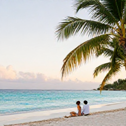 Caribbean Holidays, November Honeymoons, Happy newlywed couple relaxing on a quiet Saint Lucia beach with turquoise water, palm trees and soft afternoon light