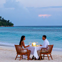 Caribbean Holidays, November Honeymoons, Romantic beachfront resort in Jamaica with a couple dining privately beside the sea under soft evening lights