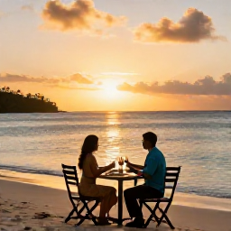 Caribbean Holidays, November Honeymoons, Romantic sunset dinner for two beside the Caribbean Sea on a peaceful beach in Saint Vincent and the Grenadines