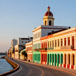 Caribbean Holidays, November Hotspots, Colourful pastel buildings, winding streets and a waterfront in Havana, Cuba, photographed in warm late-afternoon light