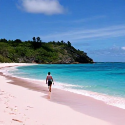 Caribbean Holidays, November Instagram Hotspots, Kayaker approaching a secluded beach on Barbuda, with pink sand, clear turquoise water and untouched coastal scenery