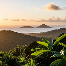 Caribbean Holidays, November Instagram Hotspots, Sunrise over Sage Mountain National Park on Tortola in November, with lush tropical forest, distant islands and soft golden light