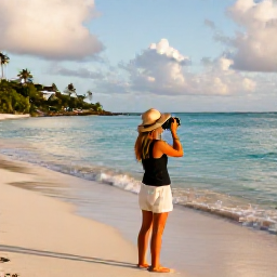 Caribbean Holidays, November Instagram Spots, A traveller taking a tasteful holiday photograph beside a Caribbean beach on St Thomas in warm November light