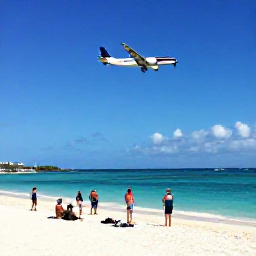 Caribbean Holidays, November Instagram Spots, Low-flying aeroplane passing over Maho Beach in Sint Maarten, with visitors watching from the white sand and turquoise sea