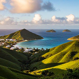 Caribbean Holidays, November Instagram Spots, Panoramic view from Pic Paradis over Saint Martin&rsquo;s green hills, blue bays and neighbouring islands in warm November sunshine