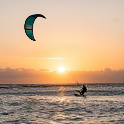 Caribbean Holidays, November Instagram Spots, Sunset at Long Bay Beach in Turks and Caicos, shallow reflective water, silhouetted kitesurfer and warm orange sky