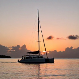 Caribbean Holidays, November Instagram Spots, Sunset catamaran sailing off Saint Kitts with orange and pink sky, calm Caribbean water, silhouetted passengers and Nevis in the distance