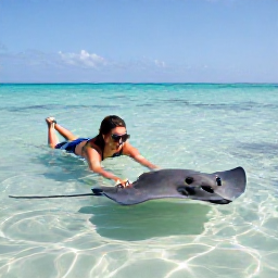 Caribbean Holidays, November Instagram Spots, Tourist swimming with a friendly stingray in shallow clear water at Stingray City, Grand Cayman, under bright Caribbean sunshine
