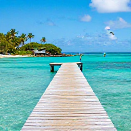 Caribbean Holidays, November Instagram Spots, Wooden jetty extending into clear turquoise sea at Smith's Reef near Providenciales, with a snorkeller and tropical November sunlight