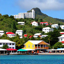 Caribbean Holidays, November Island Hopping, Colourful waterfront in Kingstown, Saint Vincent, with local market stalls, hillside buildings and tropical vegetation