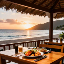 Caribbean Holidays, November Luxury Holidays, A friendly local restaurant in Saint Vincent and the Grenadines serving fresh Caribbean seafood at sunset beside the beach