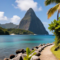 Caribbean Holidays, November Nature Holidays, Dramatic Pitons rising above a calm turquoise sea in Saint Lucia, viewed from a coastal nature trail