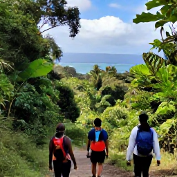 Caribbean Holidays, November Nature Holidays, Hikers walking through lush rainforest on Mount Liamuiga with views towards the Caribbean coast