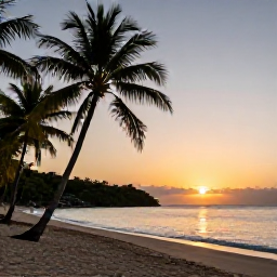 Caribbean Holidays, November Nature Holidays, Peaceful November sunset over a Saint Lucia beach with palm trees, calm sea and golden sky
