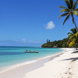 Caribbean Holidays, November Nature Holidays, Quiet Caribbean beach in Tobago in November, with turquoise water, palm trees and a small traditional fishing boat