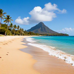 Caribbean Holidays, November Nature Holidays, Quiet golden beach on Nevis with turquoise water, palm trees and the volcanic peak in the background