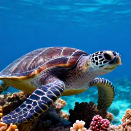 Caribbean Holidays, November Scuba Diving, Close-up underwater scene of a sea turtle swimming above coral reef in the US Virgin Islands