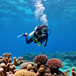 Caribbean Holidays, November Scuba Diving, Scuba diver exploring a colourful coral reef in clear turquoise water off the Barbados coast during November